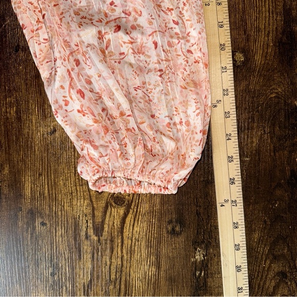 H&M Top Womens XL Pink Floral Ruffle Neck Sheer Tie Front Bishop Sleeve Blouse - Picture 8 of 9